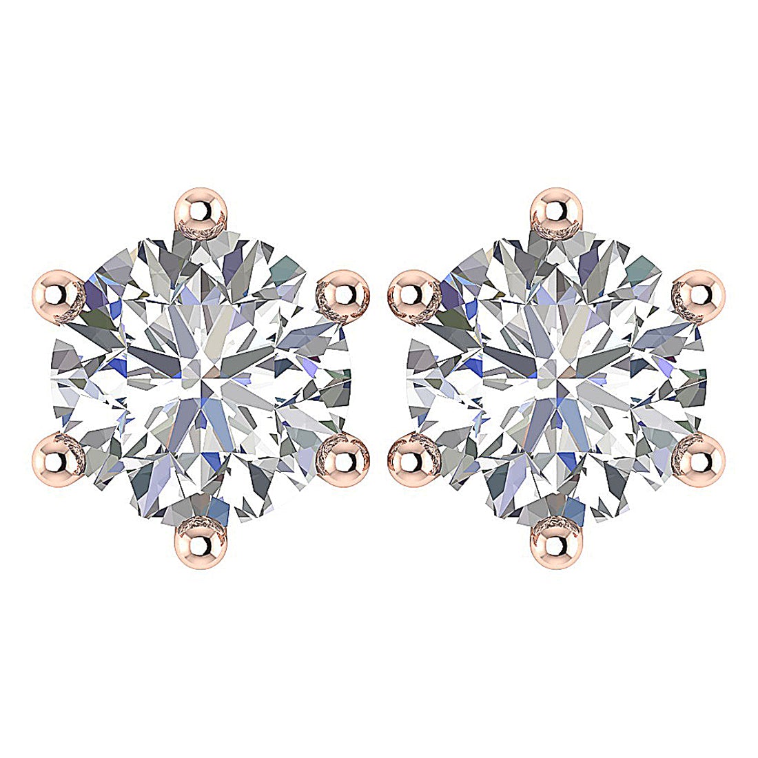 14k Rose Gold VS F 3.00-4.00 Carat Solitaire Stud Earrings Genuine Lab Grown Diamond