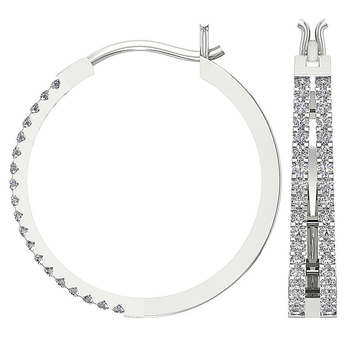 Prong Set Large Hoop Anniversary Earrings Round Diamond VVS1/VS1/SI1/I1 1.10 Ct 18k/14k White Gold