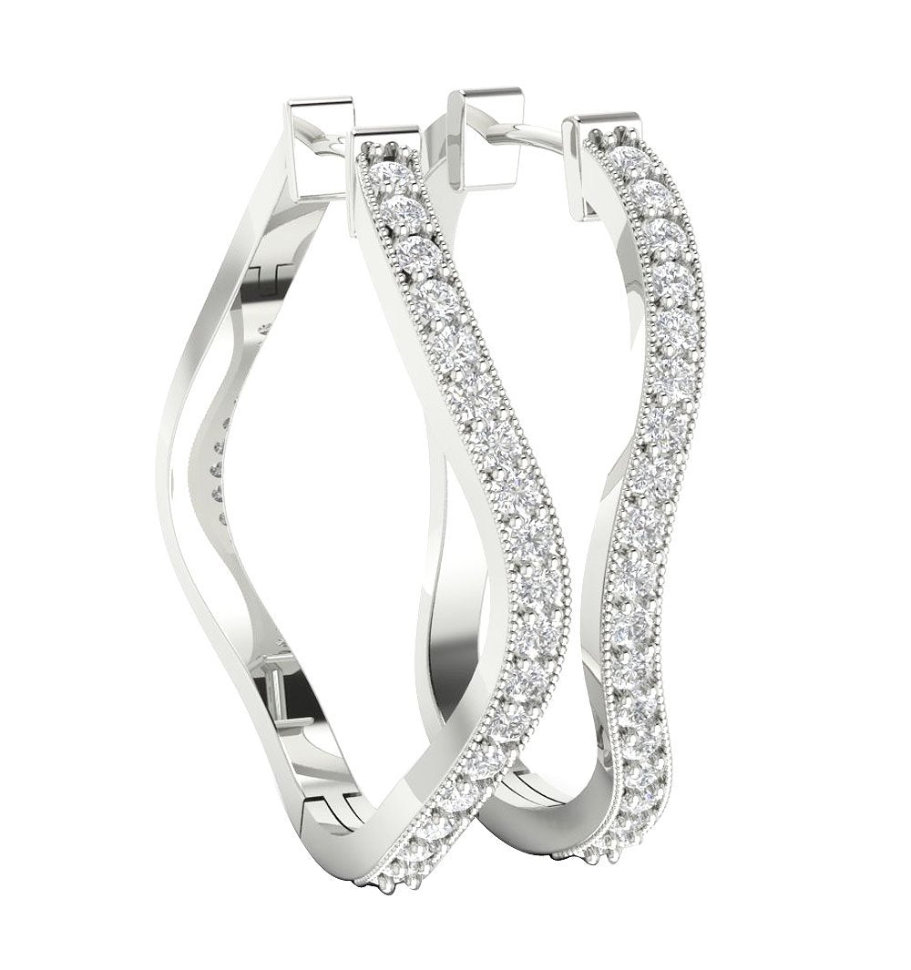 18k/14k Rose Gold Large Hoop Anniversary Earrings Round Diamond SI1/I1 G 1.25 Ct Prong Set