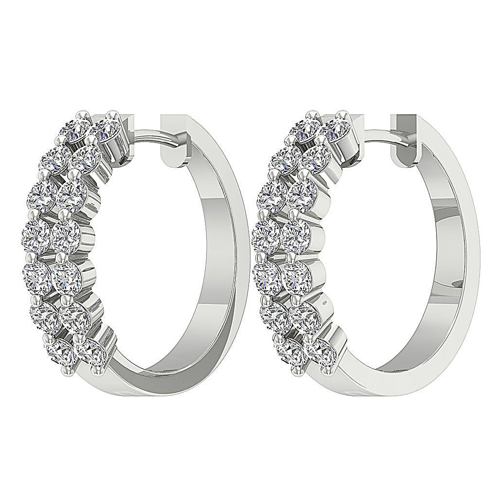 Prong Set Large Hoop Engagement Earrings Natural Diamond SI1/I1 G 1.60 Ct 18k/14k White Yellow Rose Gold