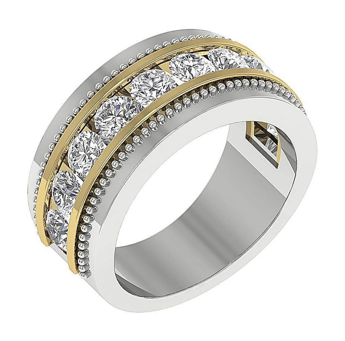 Mens Anniversary Ring SI1/I1 G 2.00Ct Round Diamond 14k Solid Gold Channel Set Width 10.00MM