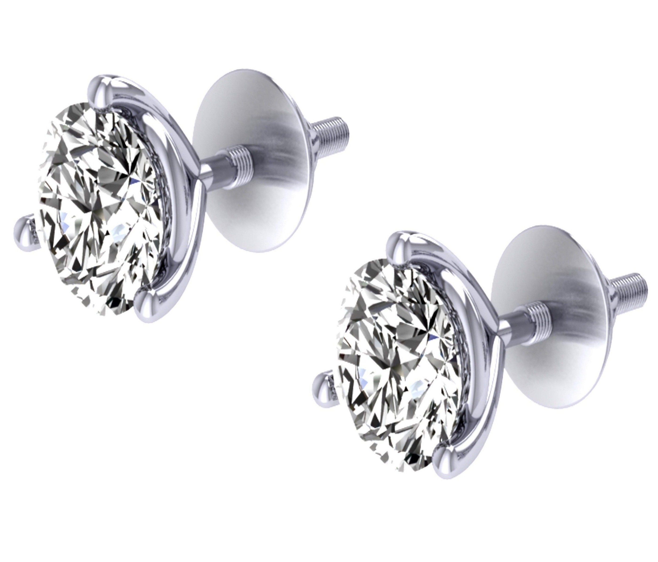 14k/18k Solid Gold Genuine Diamonds Solitaire Studs Earrings SI1 G 0.90 Ct Martini Prong Set 4.750MM