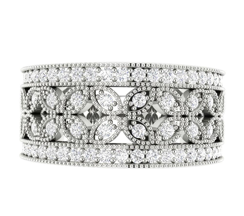 9.40 MM 14k White Yellow Rose Gold Round Diamond SI1 G 0.85 Ct Milgrain Anniversary Ring Prong Set