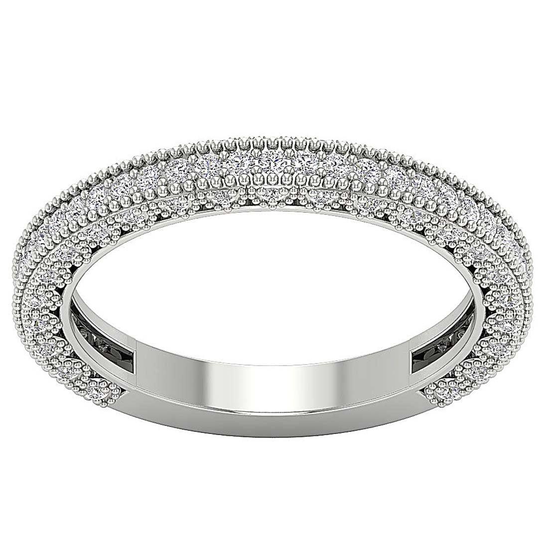 Anniversary Milgrain Round Cut Natural Diamond Ring SI1 G 0.70 Ct 2.70MM
