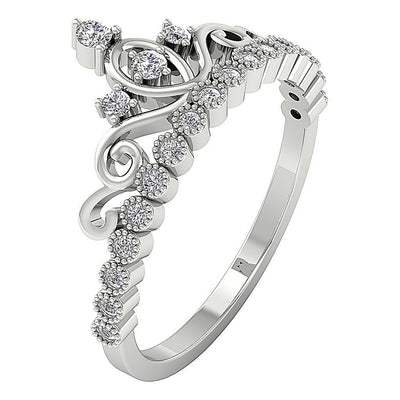 Prong Bezel Set Crown Genuine Diamond Wedding Ring SI1 G 0.35 Ct 14k Solid Gold 10.50MM