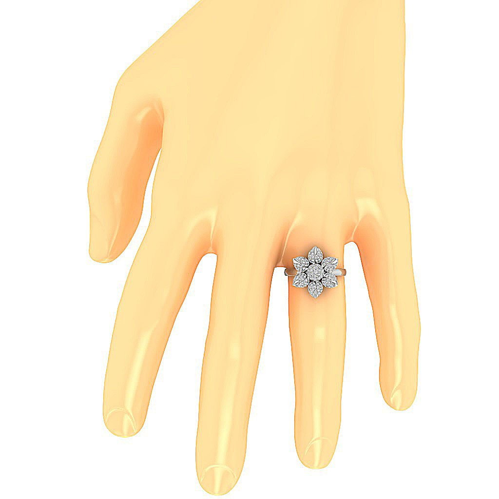 Prong Set Flower Designer Engagement Ring Natural Diamond I1 G 0.90 Ct 14K White Gold 17.50 MM