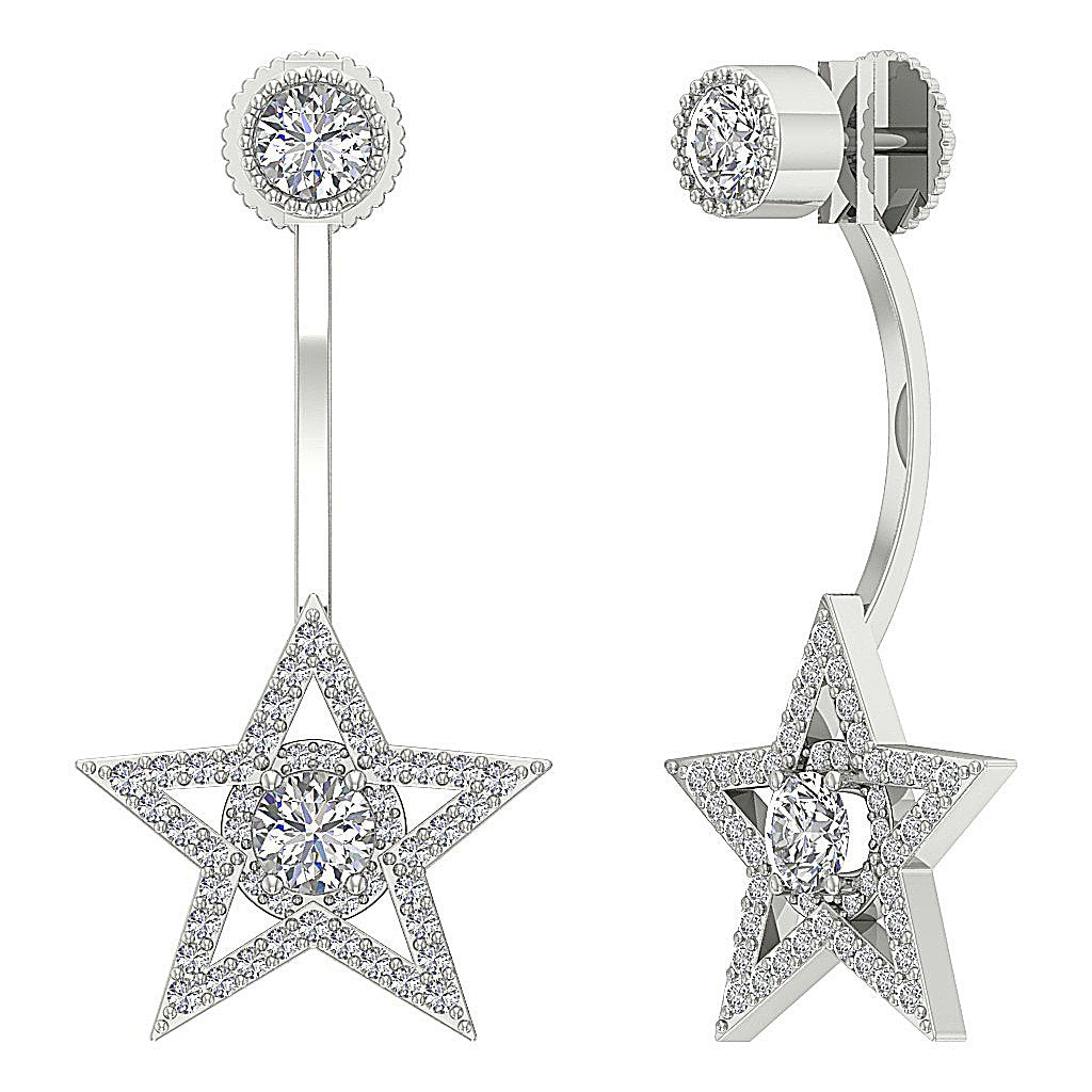 14k Solid Gold Round Diamond SI1/I1 G 1.30 Ct Removable Jacket Studs Earrings