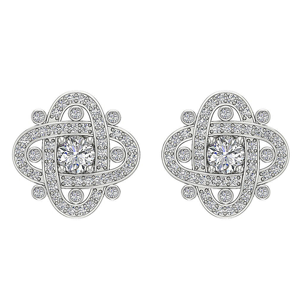 Natural Diamond Fashion Engagement Earrings SI1/I1 G 1.50 Ct 18k/14k White Gold Prong Bezel Set