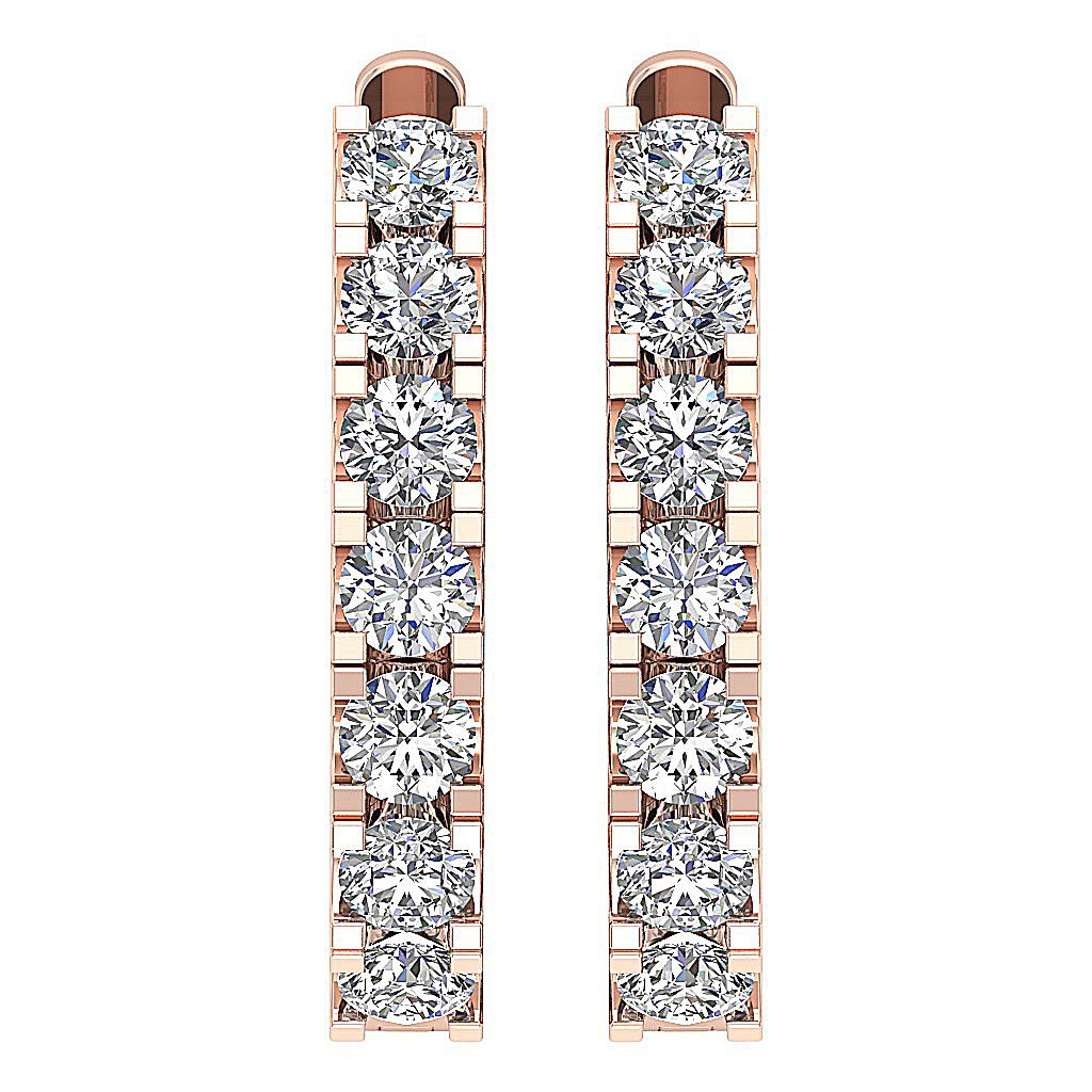 Natural Diamond Large Hoop Engagement Earrings SI1/I1 G 1.00 Ct 18k/14k Rose Gold Prong Set