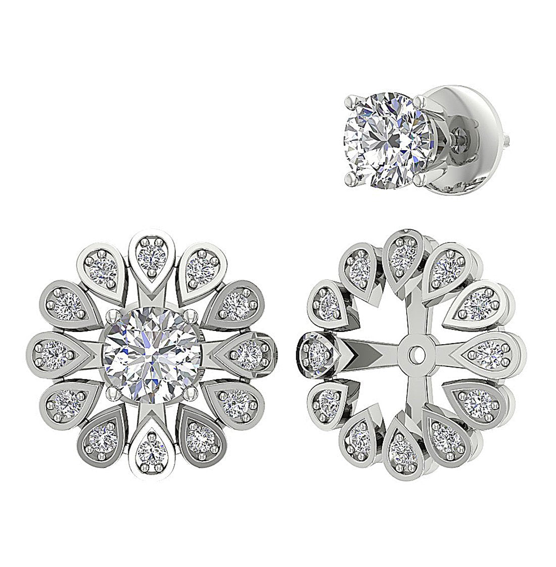 I1 G 2.10 Ct Natural Diamond 14k Solid Gold Removable Jacket Studs Earrings Set