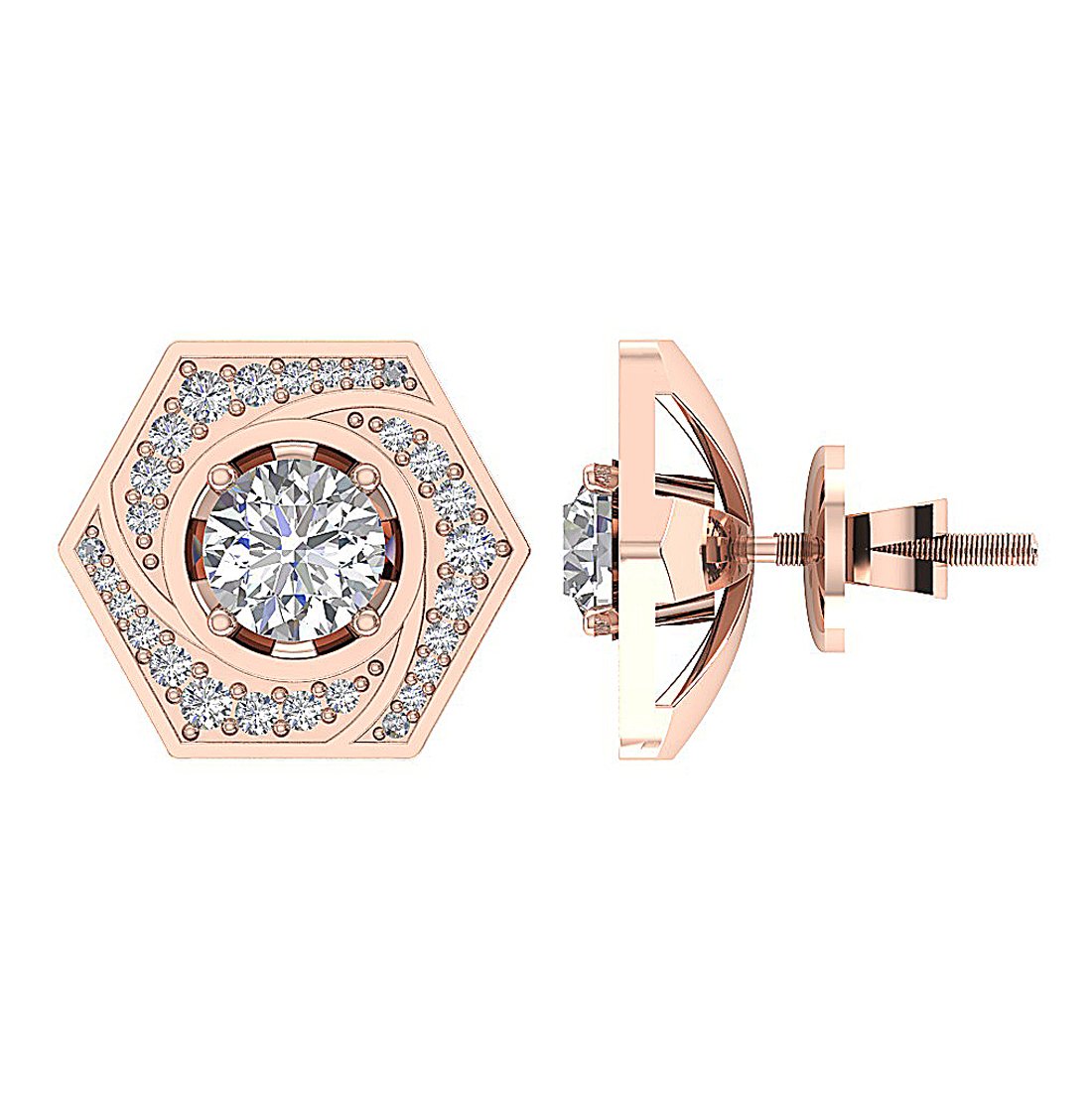 14k Solid Gold Round Diamonds I1 G 2.11 Ct Removable Jacket Studs Earrings Set