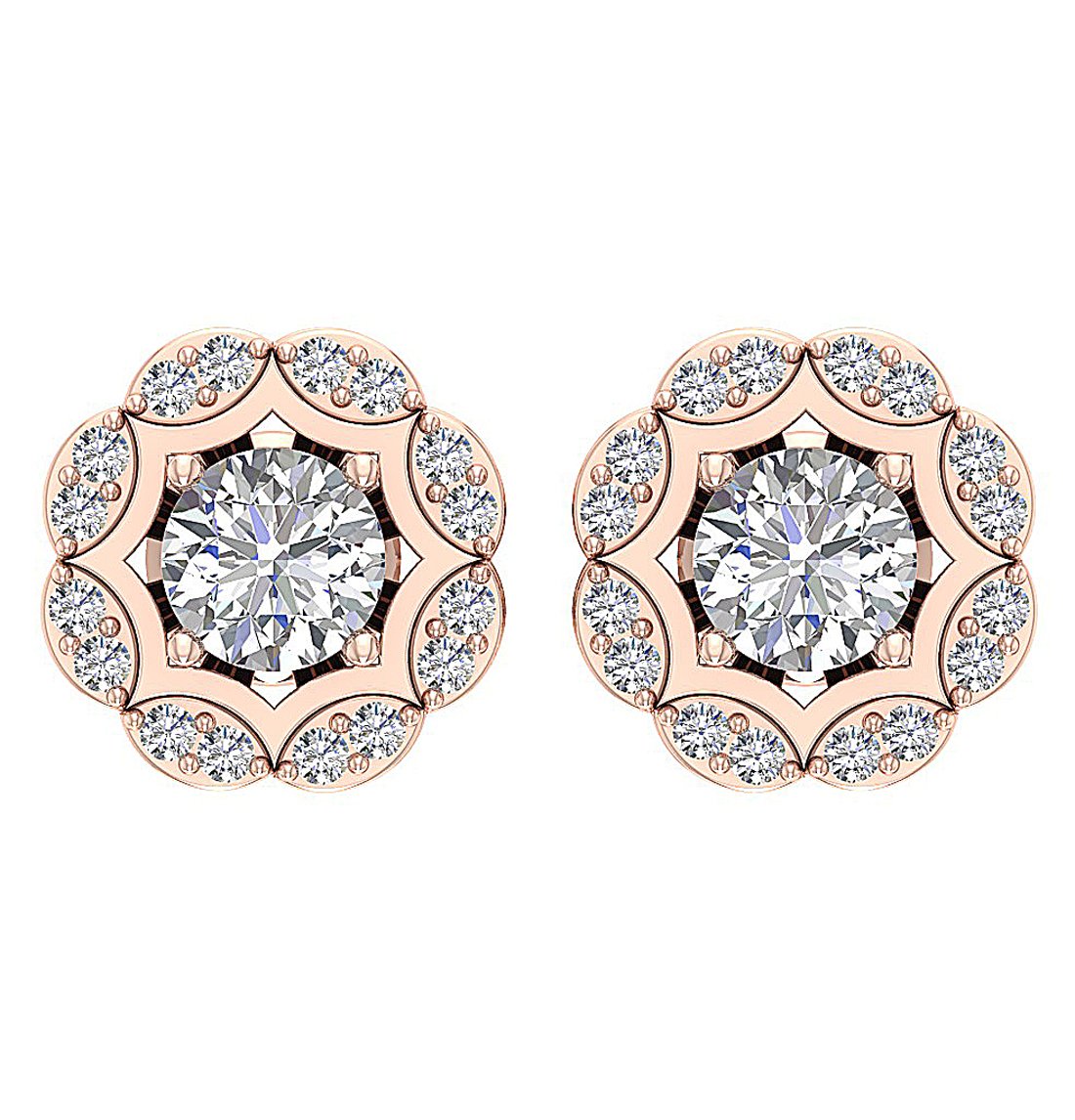 I1 G 2.11 Ct Natural Diamonds 14k Solid Gold Removable Jacket Studs Earrings Set