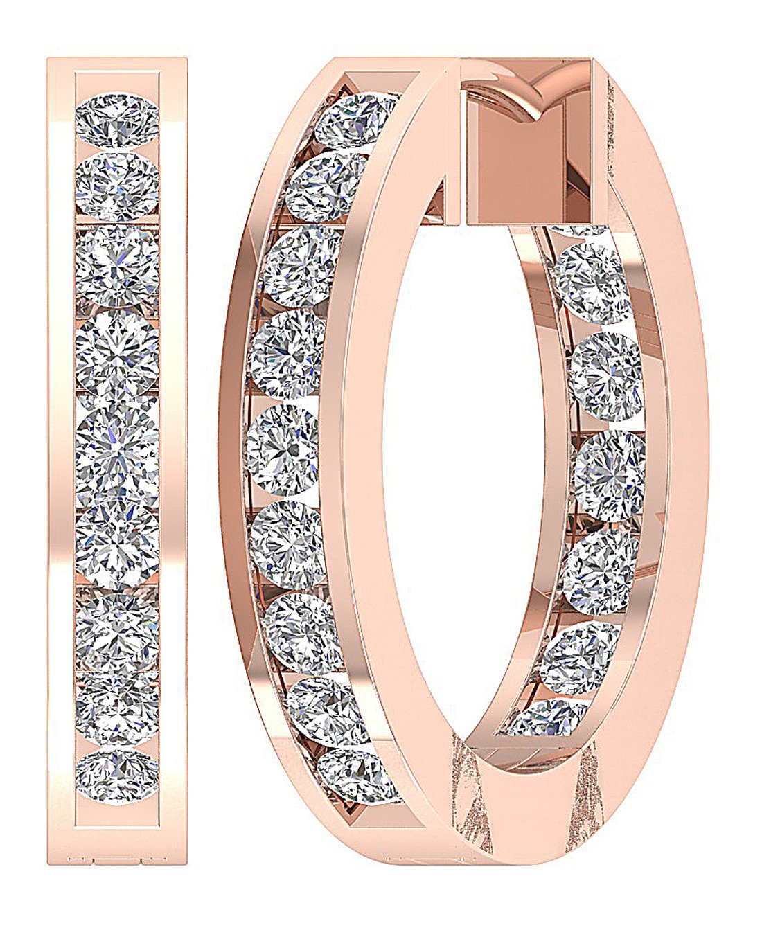 Round Diamond Inside Outside Hoop Anniversary Earrings I1 G 3.00 Ct 18k/14k White Gold Prong Set