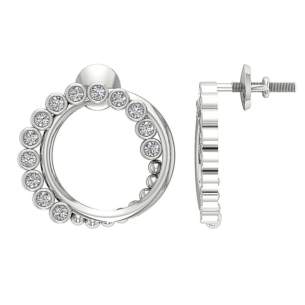 Bezel Set Medium Hoop Anniversary Earrings Round Diamond SI1/I1 G 0.55 Ct 18k/14k White Yellow Rose Gold