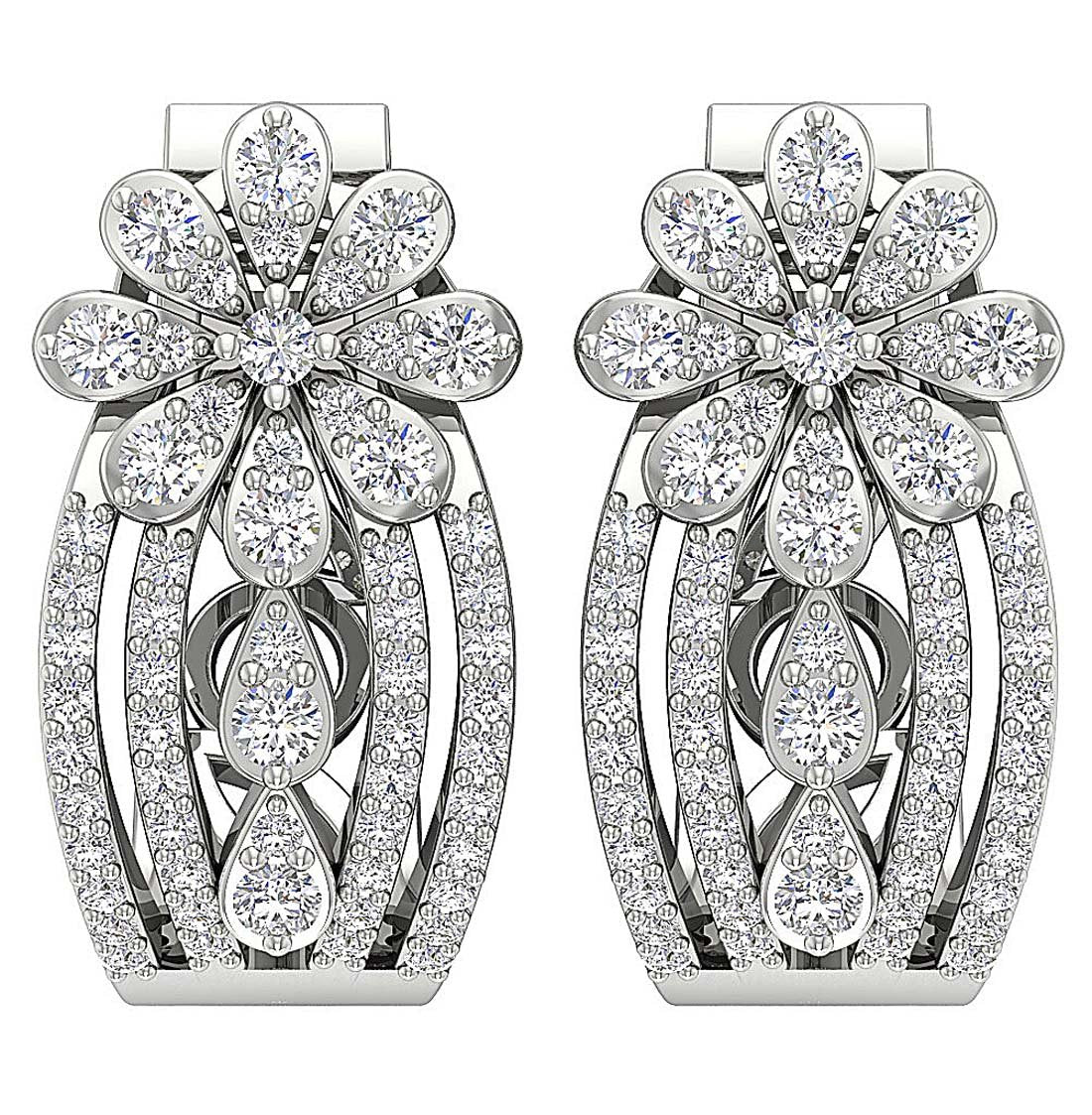Round Diamond Large Hoop Anniversary Earrings SI1/I1 G 1.40 Ct 18k/14k Rose Gold Prong Set