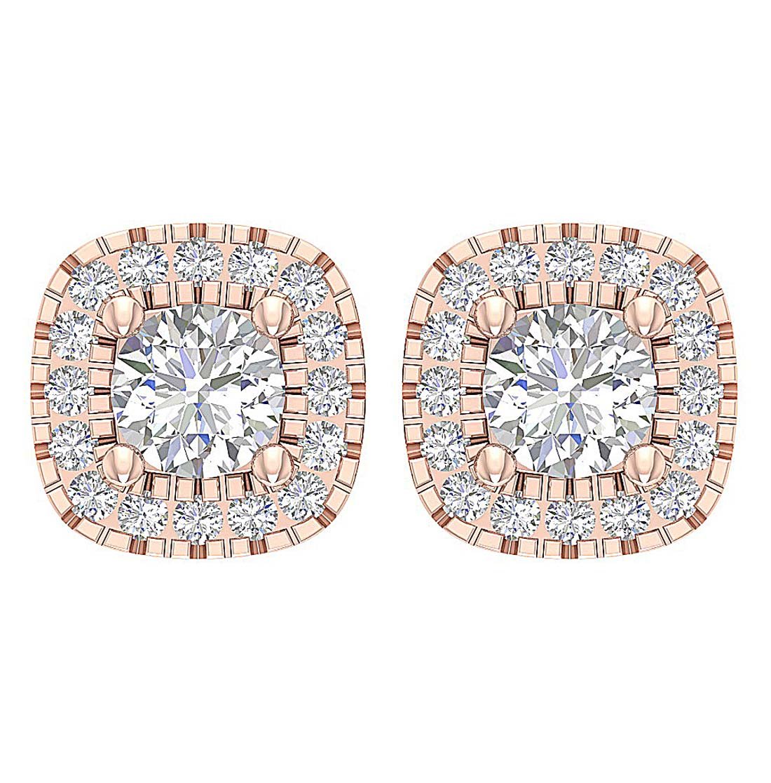14k Solid Gold Genuine Diamond SI1/I1 G 1.10 Ct Halo Solitaire Studs Earrings