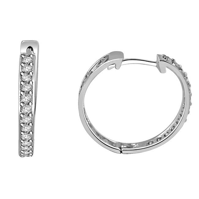 Genuine Diamond Medium Hoop Wedding Earrings VVS1/VS1/SI1/I1 0.55 Ct 18k/14k White Gold Pave Set