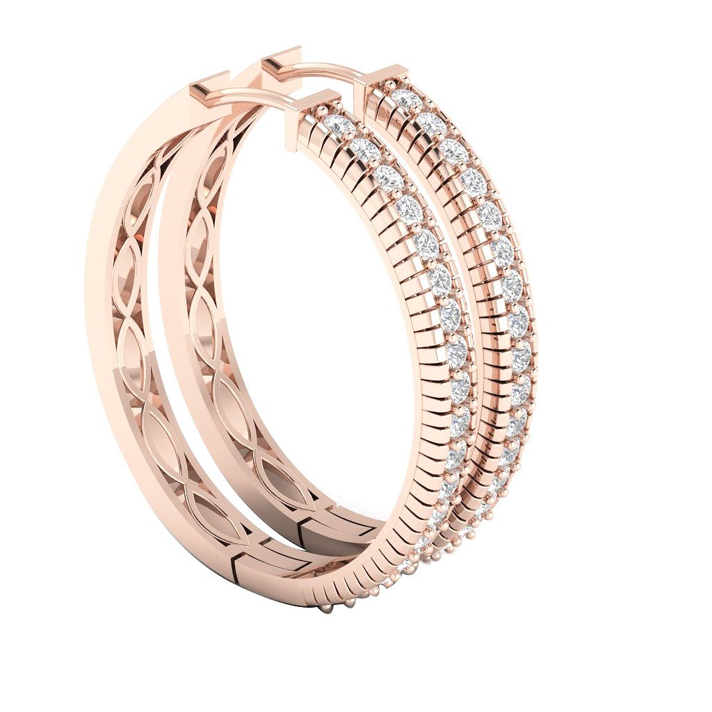 18k/14k Solid Gold Large Hoop Engagement Earrings Natural Diamond VVS1/VS1/SI1/I1 1.65 Ct Prong Set