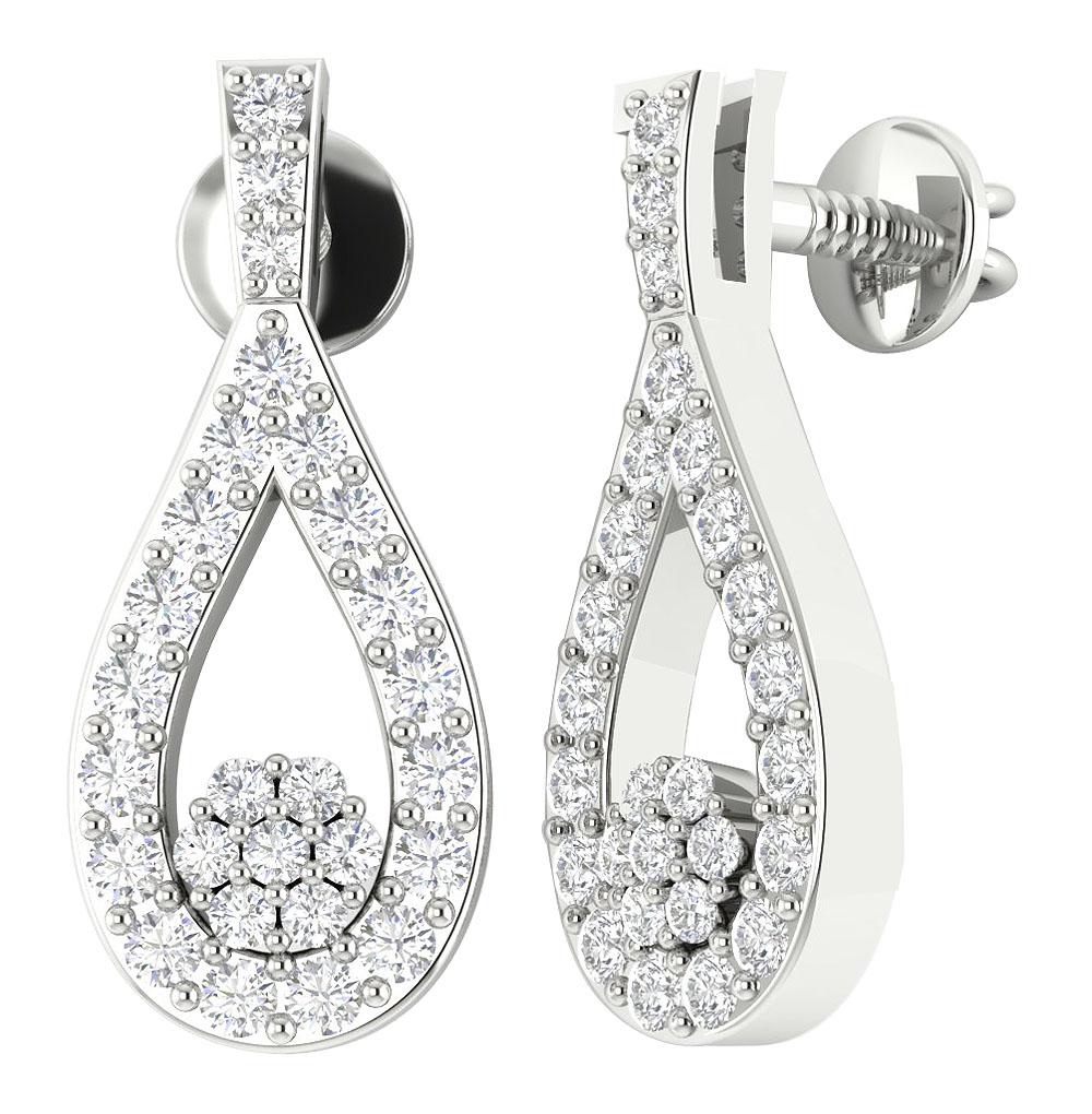 Round Diamond Chandelier Anniversary Earrings VVS1/VS1/SI1/I1 0.50 Ct 18k/14k White Gold Prong Set