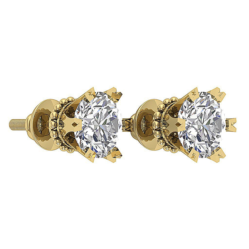 SI1/I1 G 1.10 Ct Round Diamond 14k Solid Gold Designer Solitaire Studs Earrings
