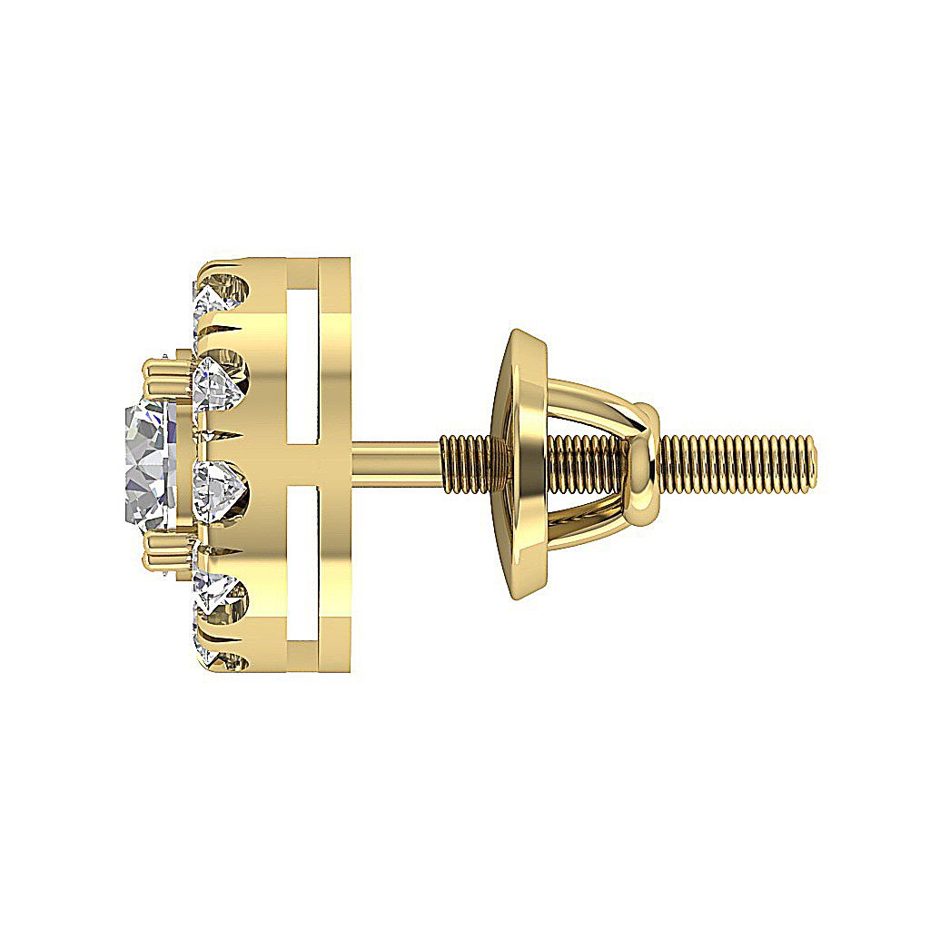 14k Solid Gold Round Diamond SI1/I1 G 1.15 Ct Designer Halo Solitaire Studs Earrings