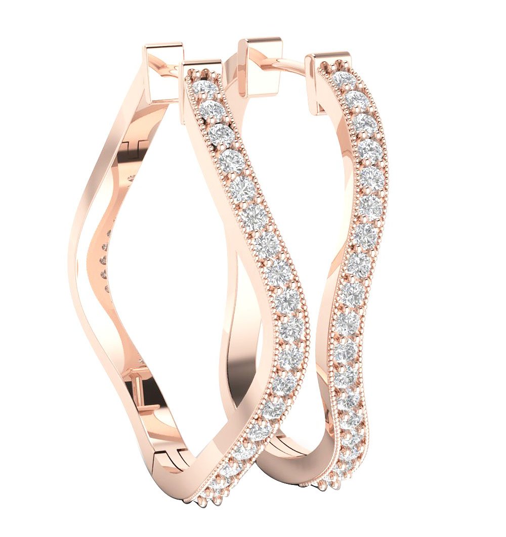 18k/14k Rose Gold Large Hoop Anniversary Earrings Round Diamond SI1/I1 G 1.25 Ct Prong Set