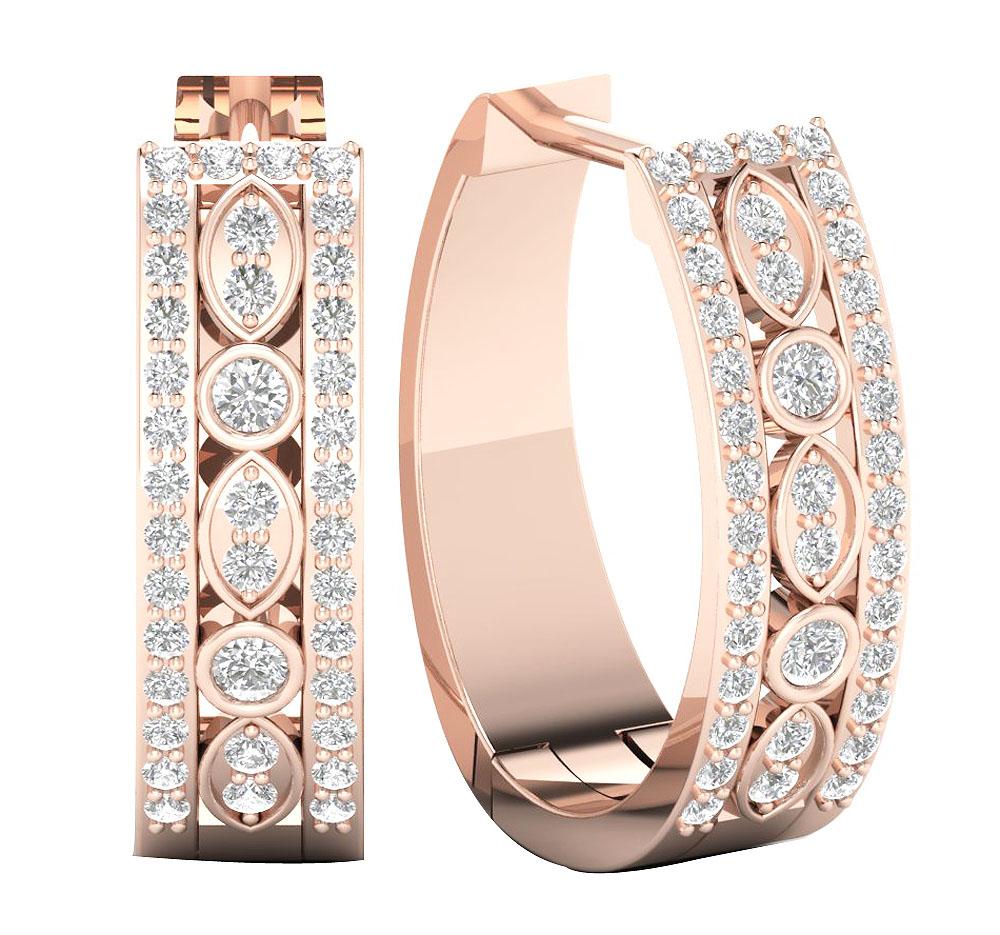 Medium Hoop Engagement Earrings Natural Diamond SI1/I1 0.75 Ct 18/14k Solid Gold Prong Bezel Set