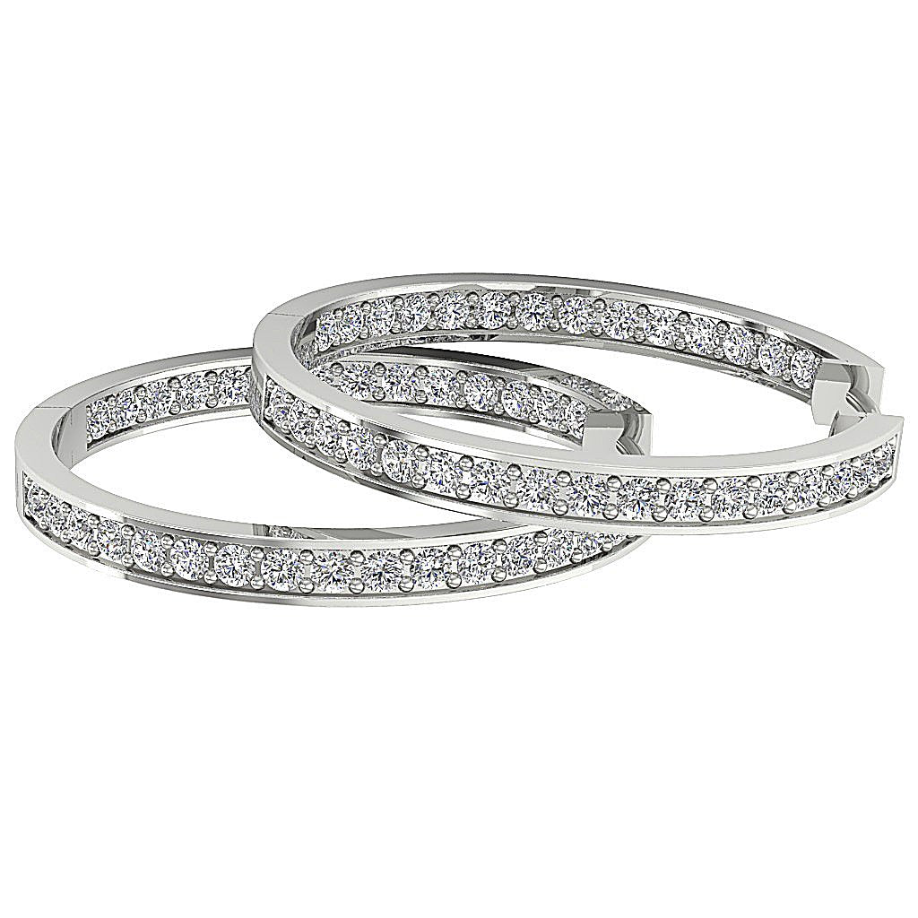 VVS1/VS1/SI1/I1 G 1.50 Ct Inside Outside Hoop Wedding Earrings Genuine Diamond 18k/14k Yellow Gold Prong Set