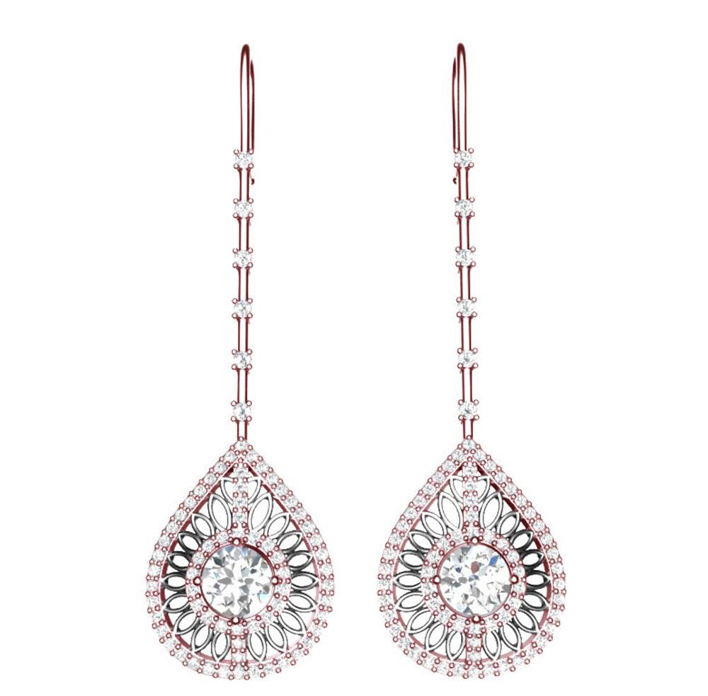 Prong Set 18k/14k White Yellow Rose Gold Chandelier Engagement Earrings Natural Diamond SI1/I1 G 3.00 Ct