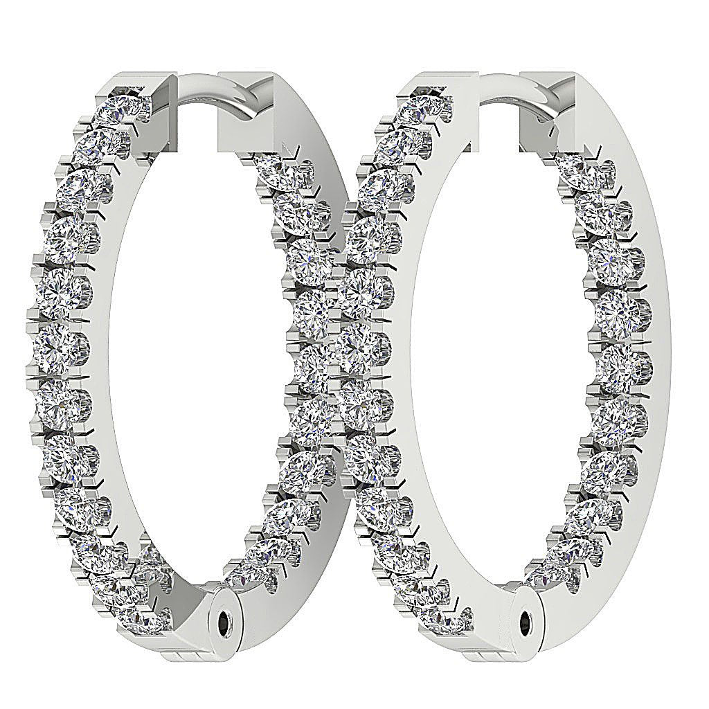 Prong Set Inside Outside Hoop Engagement Earrings Natural Diamond VS1/SI1/I1 G 1.00 Ct 18k/14k White Yellow Rose Gold