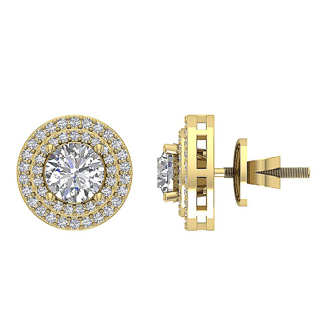 I1 G 2.11 Ct Natural Diamonds 14k Solid Gold Removable Jacket Studs Earrings Set