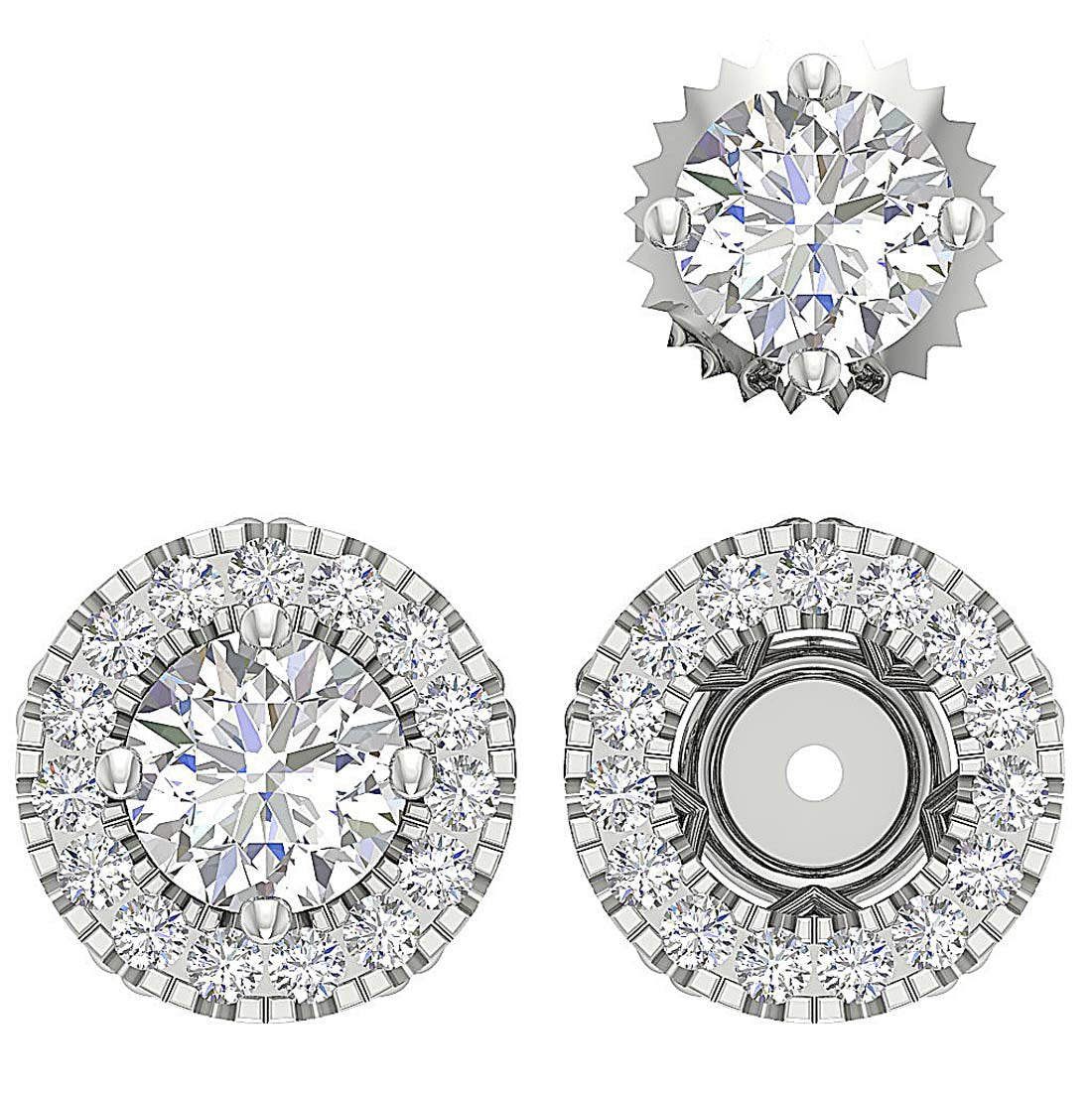 14k Solid Gold Round Diamond SI1/I1 G 1.55 Ct Removable Jacket Studs Earrings