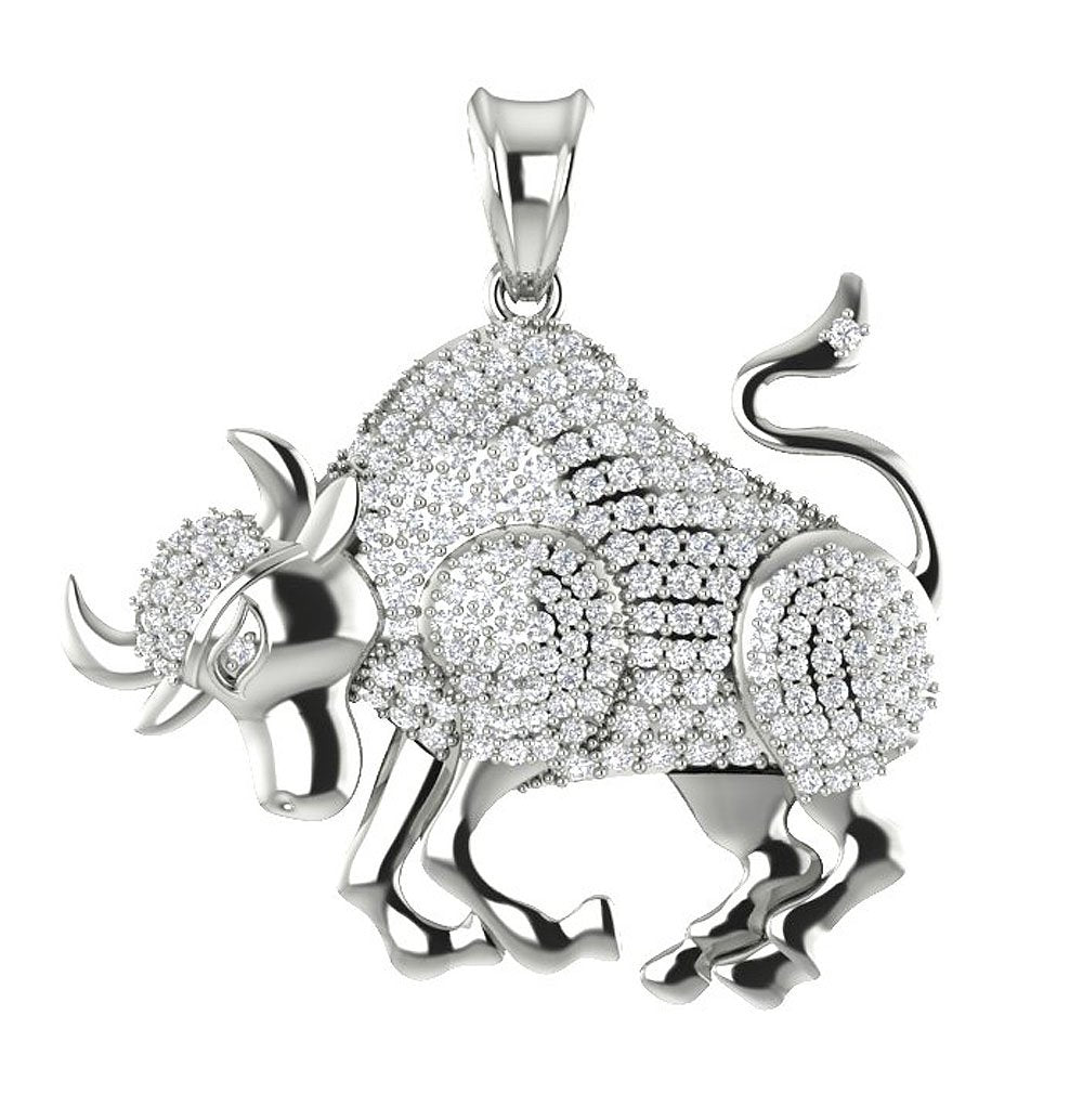 Taurus Zodiac Sign Pendant Necklace I1/SI1 G 0.75Carat Round Diamond 14K/18K Gold