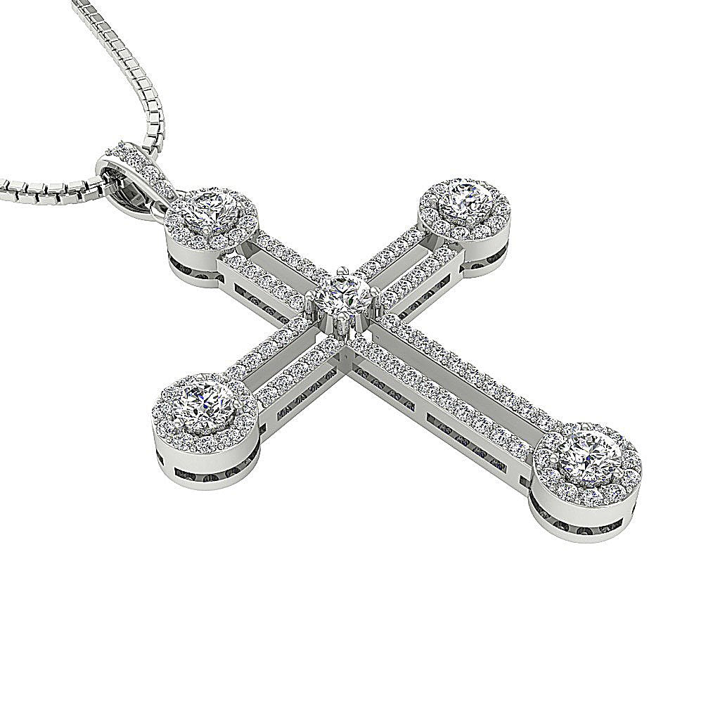 Designer Cross Anniversary Pendants Round Diamond VVS1/VS1/SI1/I1 1.10 Ct 14k/18k Solid Gold Prong Set