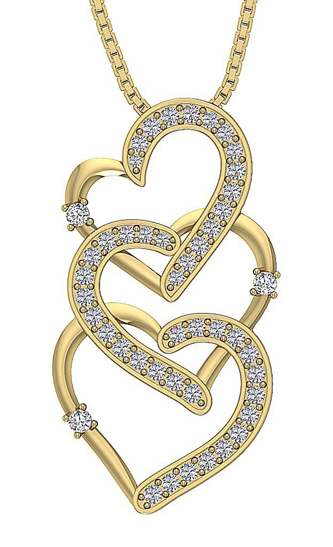 VVS1/VS1/SI1/I1 0.65 Ct Three Heart Pendant 14k/18k Gold Round Diamond