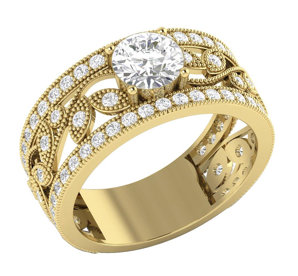 14k Solid Gold Genuine Diamond SI1 G 2.10 Carat Designer Engagement Ring