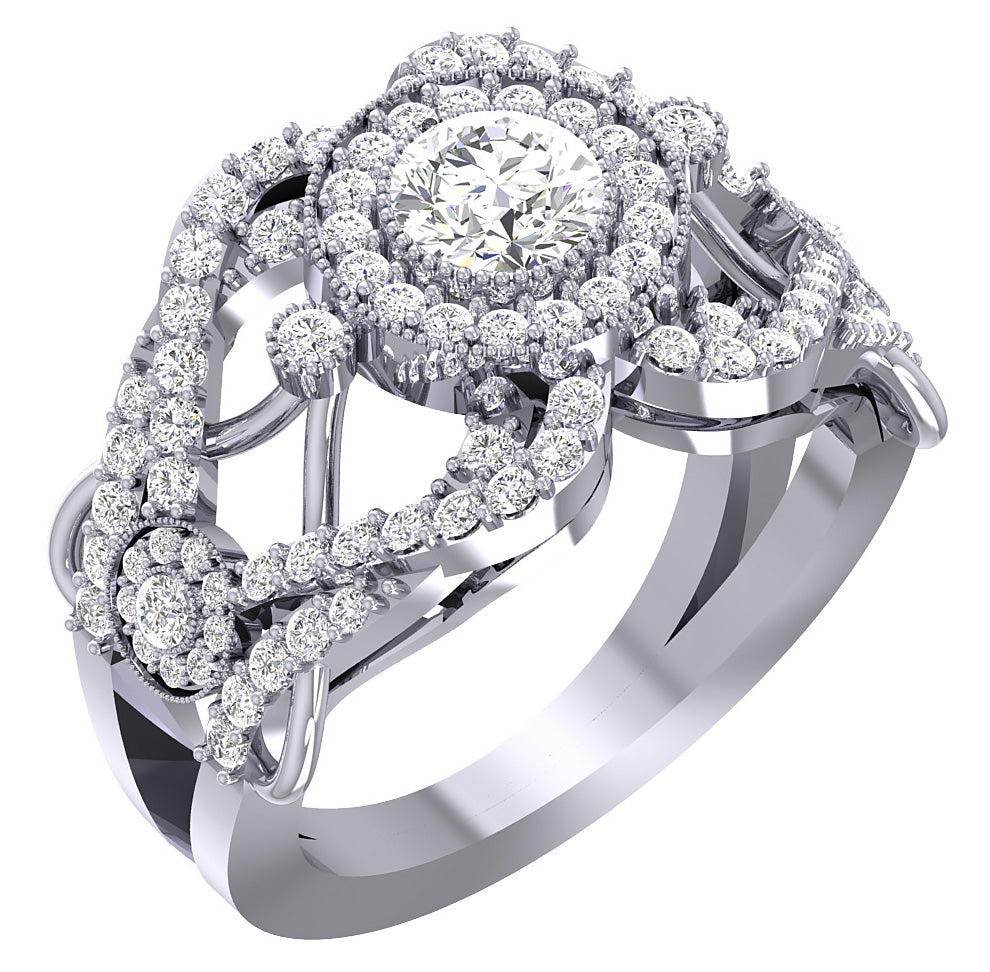 Designer Milgrain Solitaire Halo Engagement Ring SI1 G 1.40 Carat Round Diamond 14K White Yellow Rose Gold