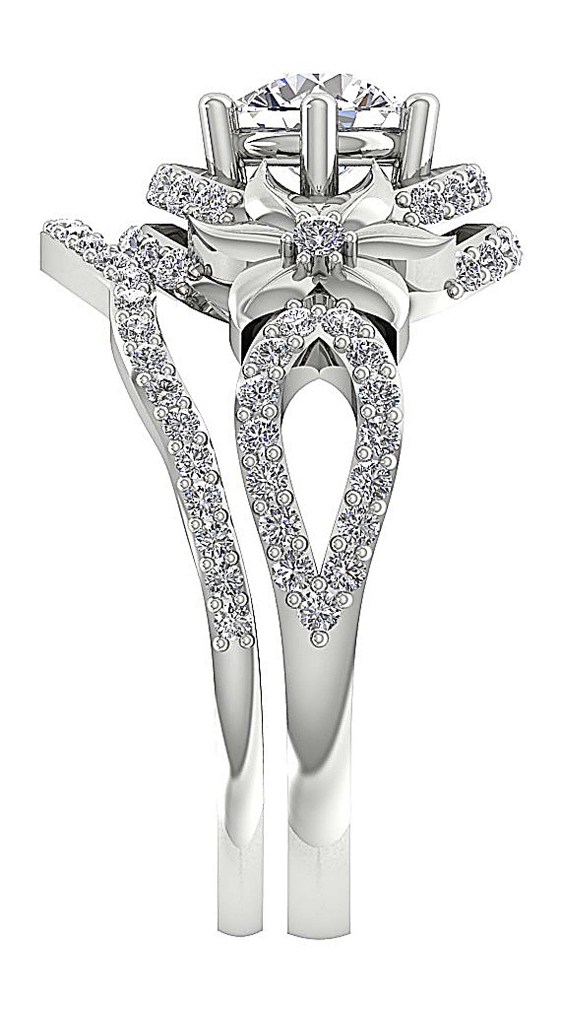 Floral Designer Wedding Rings Bridal Set 14K Gold I1 G 1.55 Carat Genuine Diamond 13.60 MM