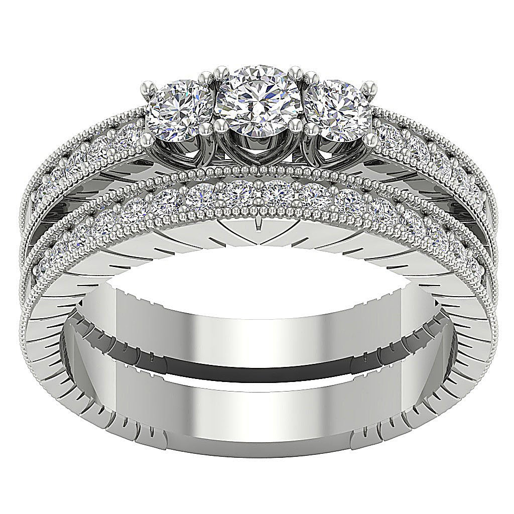 6.55 MM 14K Solid Gold Three Stone Bridal Anniversary Ring Prong Set I1 G 1.15 Ct Round Diamond