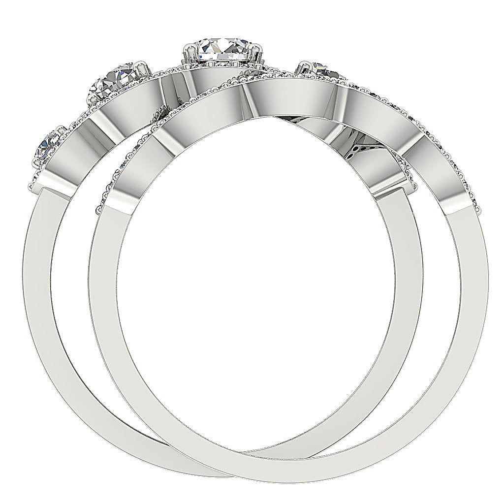 Five Stone Engagement Ring Wedding Band Set 14k Gold I1 G 1.20 Ct Genuine Diamond