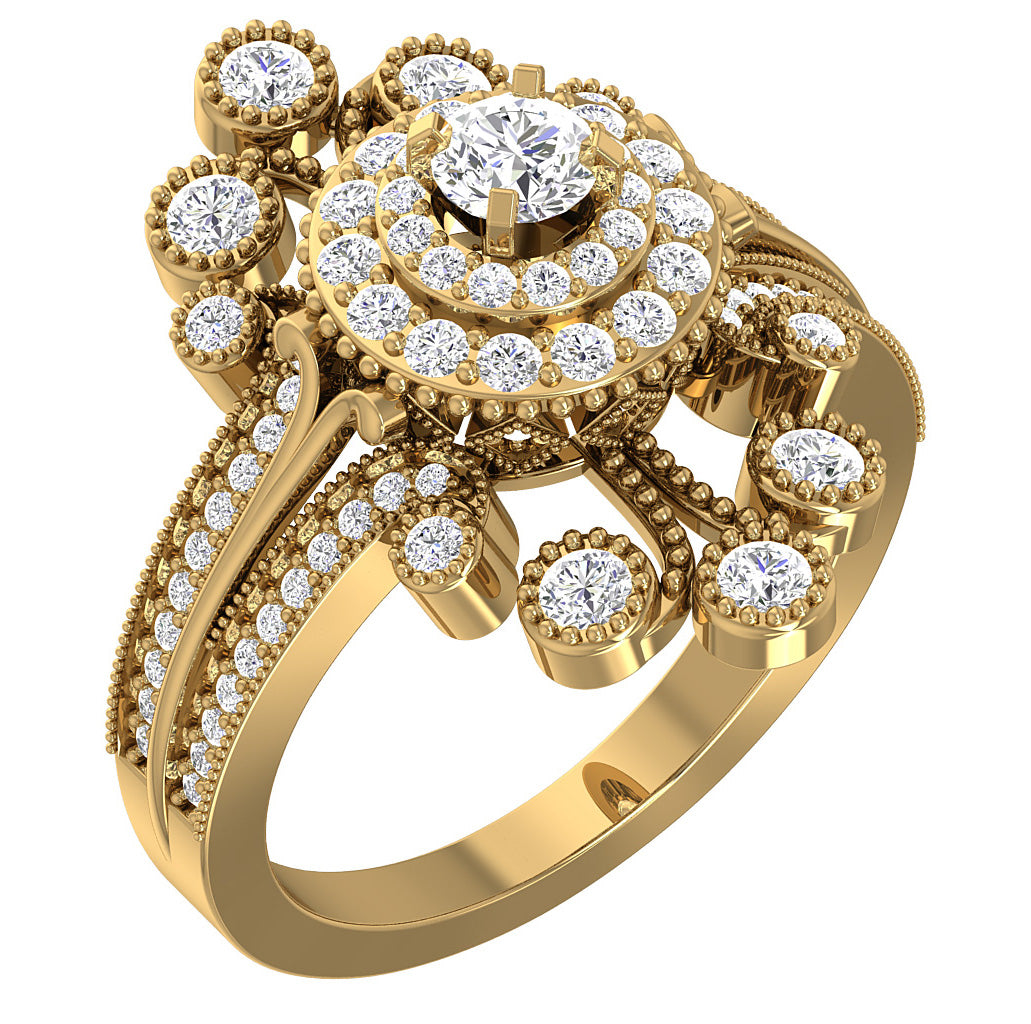 14K Gold Round Cut Diamond Solitaire Engagement Ring I1 G 1.30 Carat 23.60 MM