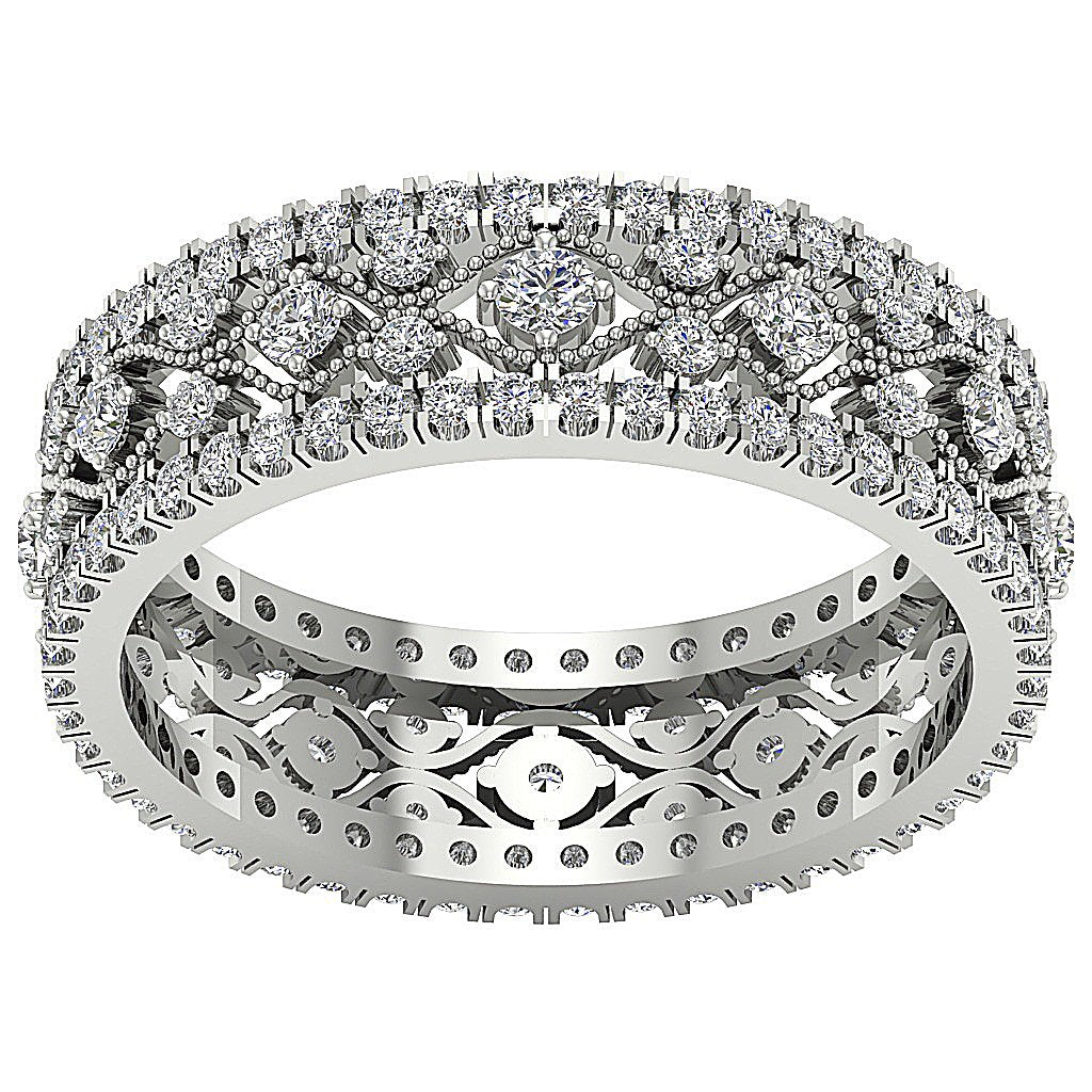 Eternity Engagement Ring Natural Diamond 14k Solid Gold I1 G 1.75 Ct Prong Set 6.35 MM