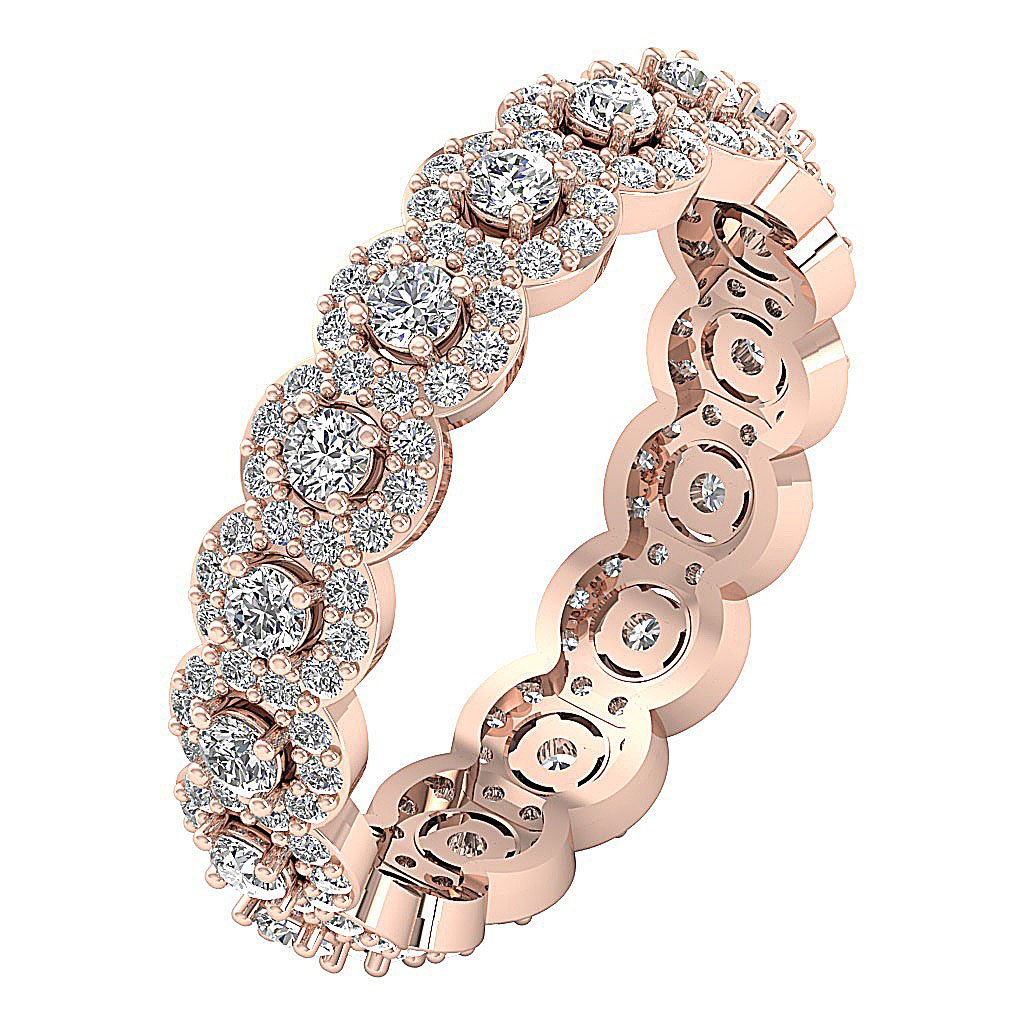 Prong Set 14k White Gold Genuine Diamond I1 G 1.35 Ct Halo Eternity Wedding Ring 5.20 MM