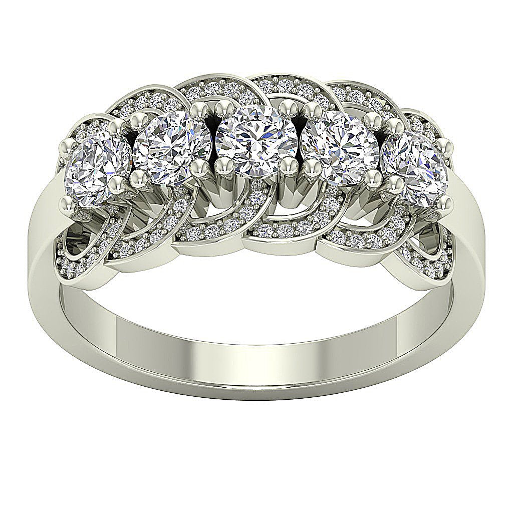 9.30 MM Prong Set 14k Solid Gold Genuine Diamond SI1 G 1.35 Ct Five Stone Wedding Ring