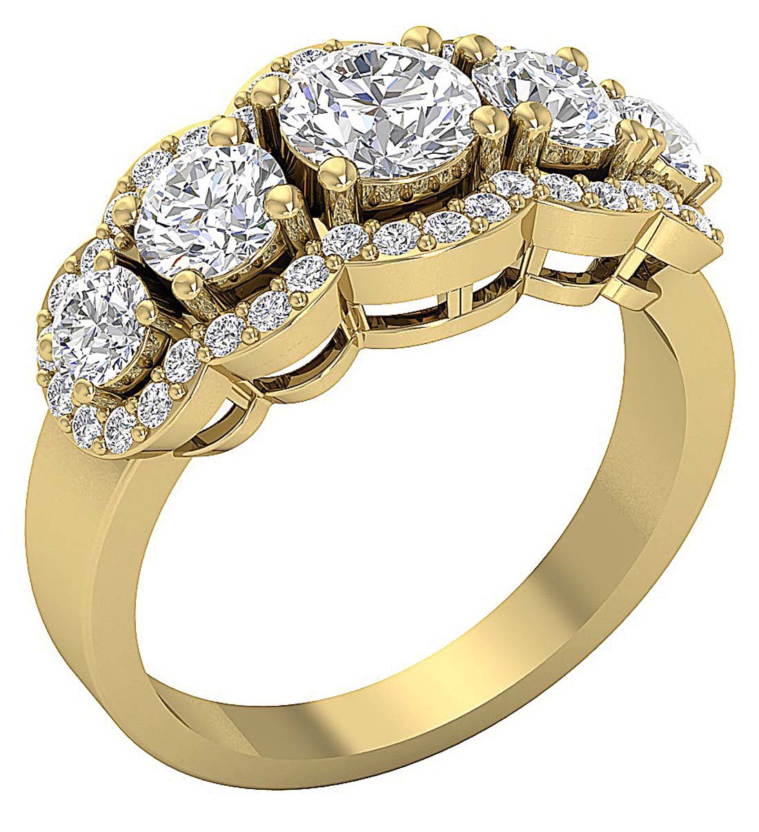 Natural Diamond 14k White Gold I1 G 2.65 Ct Designer Five Stone Engagement Ring Prong Set