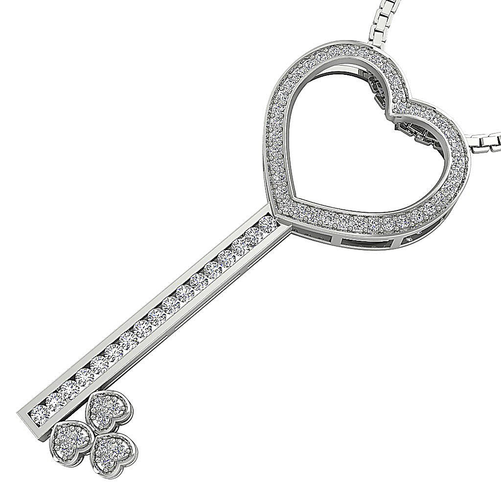 Designer Key Shape Pendant SI1/I1 G 0.55 Carat Natural Diamond 14k/18k Solid Gold