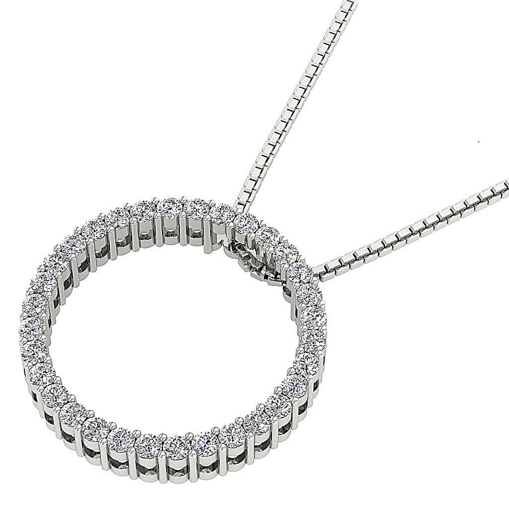 Natural Diamond Circle Shape Engagement Pendants SI1/I1 G 0.75 Ct 14k/18k White Gold Prong Set