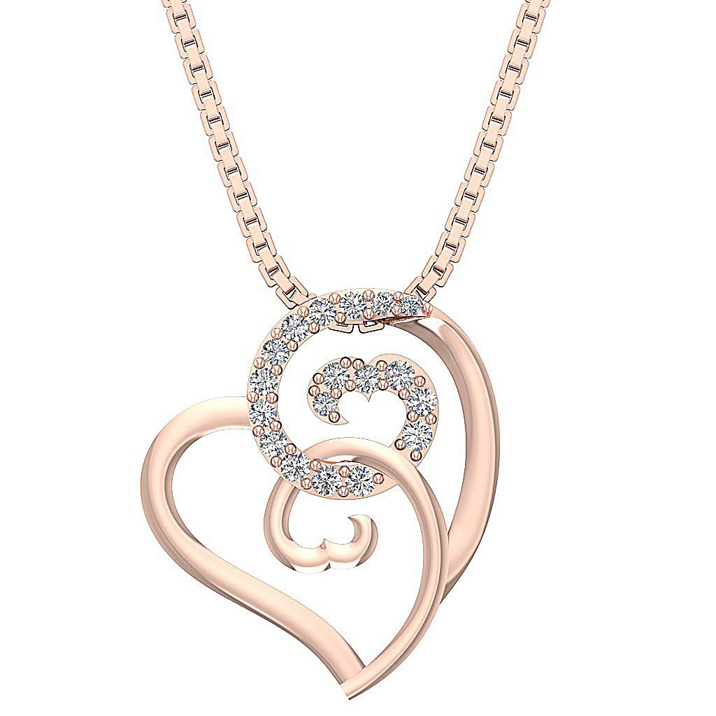 14k/18k Solid Gold Round Diamond SI1/I1 G 0.15 Carat Designer Heart Pendant