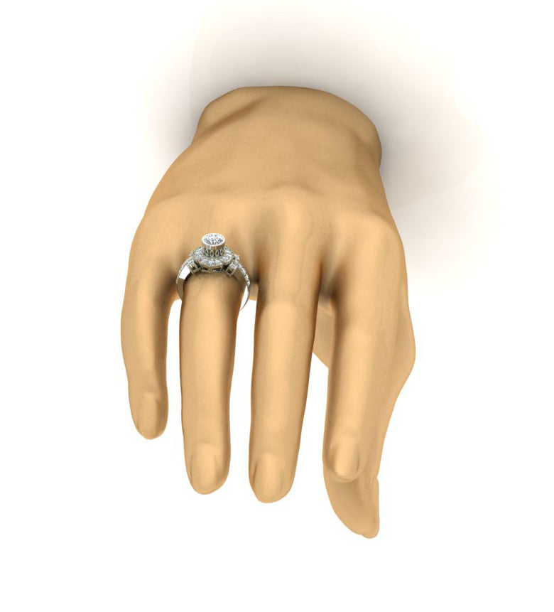 Bezel Set Solitaire Halo Engagement Ring For Women Round Diamond SI1 G 1.30 Carat 14K Gold