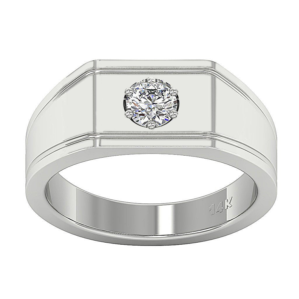 Genuine Diamond 14k Solid Gold SI1/I1 G 0.30 Ct Men Solitaire Wedding Ring Prong Set 8.95 MM